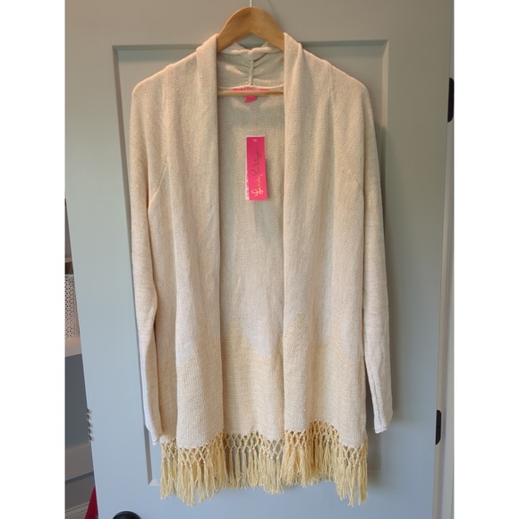Lilly Pulitzer Womens‎ L Open Front Fringe Cardigan - Picture 1 of 16